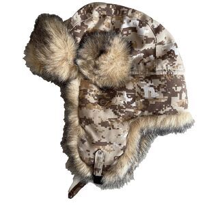 Nathaniel Cole Crown Cap Large Trapper Aviator Hat Camo‎ Faux Fur